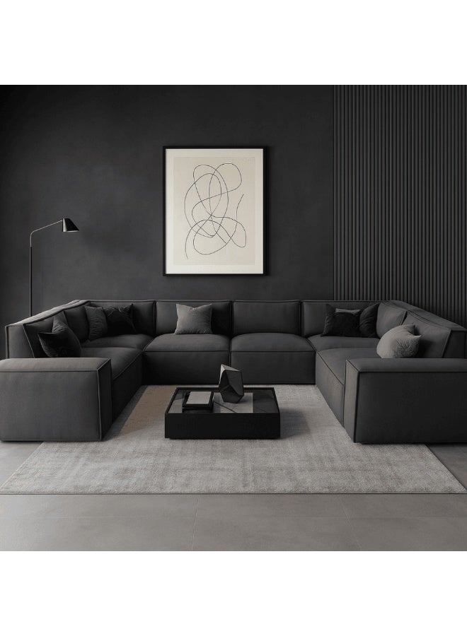 مردود السعودية كنبة زاوية ركنة على شكل حرف U مصنوعة من خشب سويدي طبيعي مع قماش كتان مقاس 212 × 380 × 212 سم - اللون رصاصي - الموديل ELEGSOF23 - Image 3